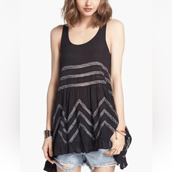 Free People Dresses & Skirts - Free People Intimately Free Voile Slip Trapeze Dress Lace Size XS Polka Dot